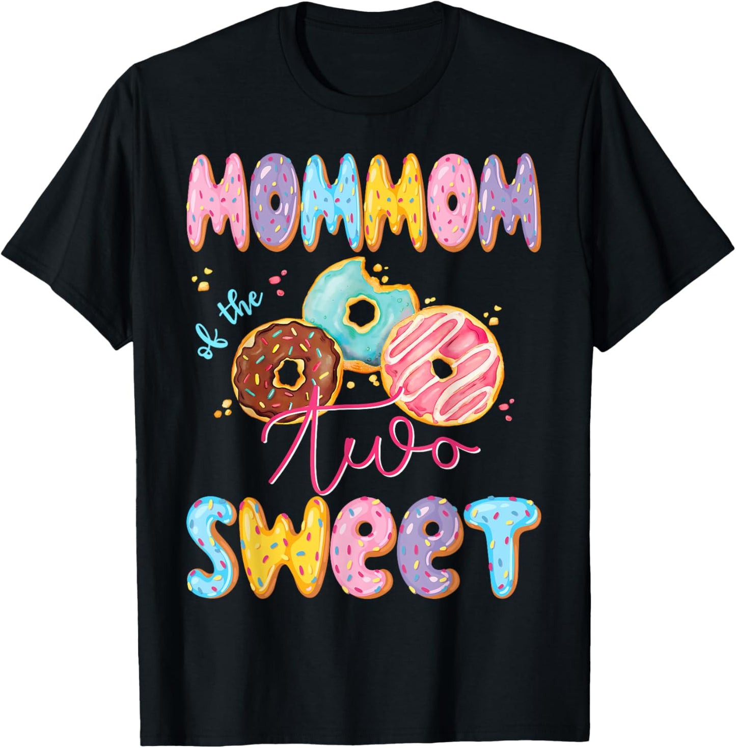 MomMom Of The Two Sweet Donut Matching 2Nd Birthday Girl T-Shirt - T-Shirt | Black