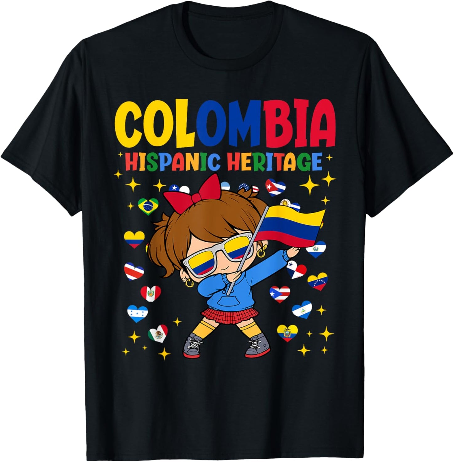 Hispanic Heritage Month Colombia Flag Colombian Girl Kids T-Shirt - T-Shirt | Black