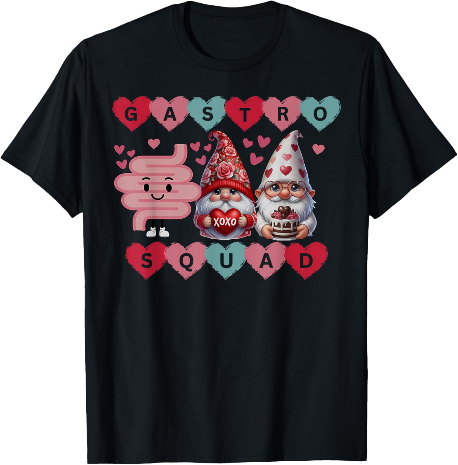 Cute Heart Gnomes Gastro Squad Valentines Endoscopy Nurse. T-Shirt - T-Shirt | Black