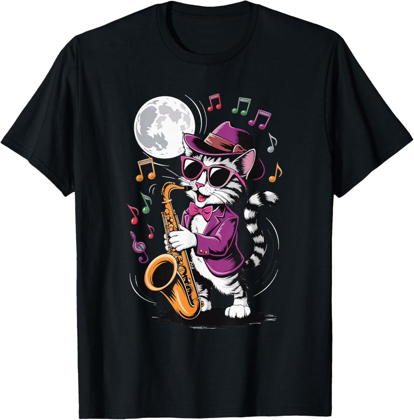 Cat Playing Saxophone T-Shirt - T-Shirt | Black