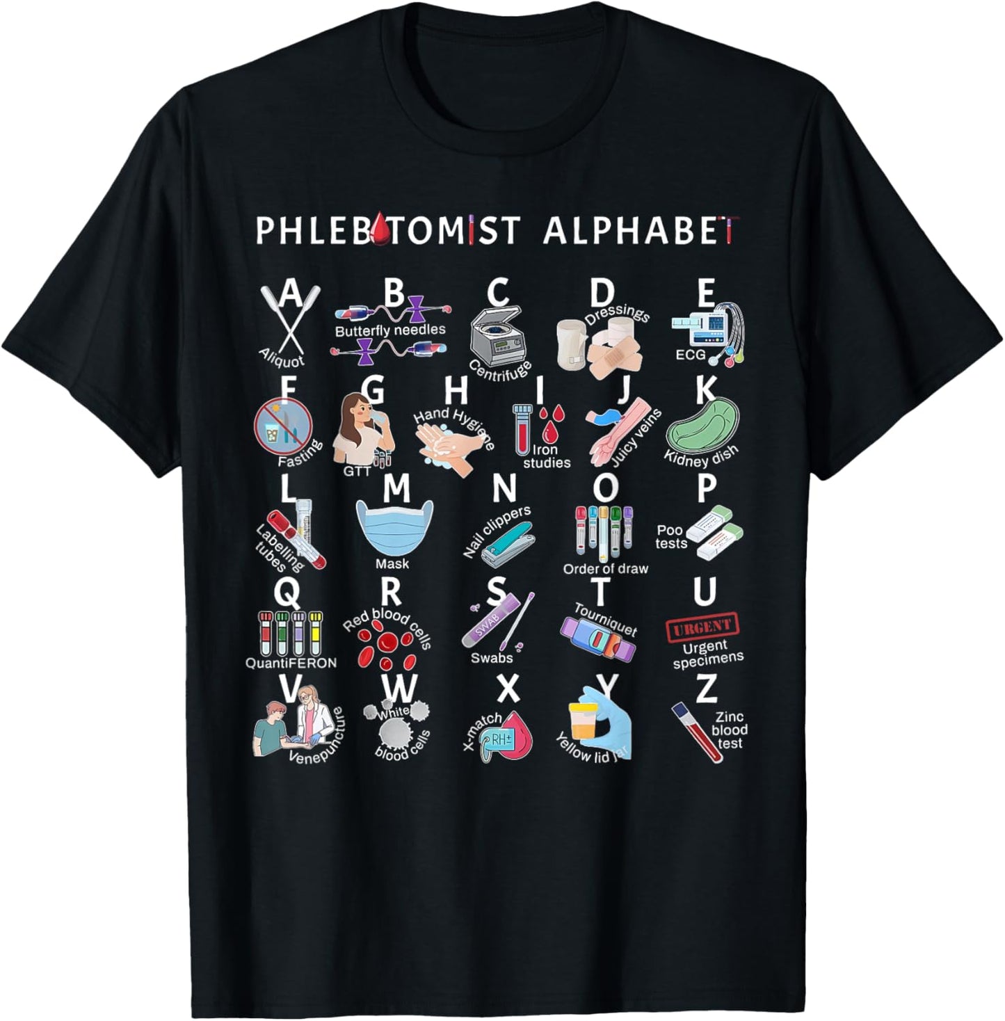 Phlebotomy Nurse Phlebotomist Alphabet Outfit -Adults Black Small Modern Letter Print T-Shirt - T-Shirt | Black