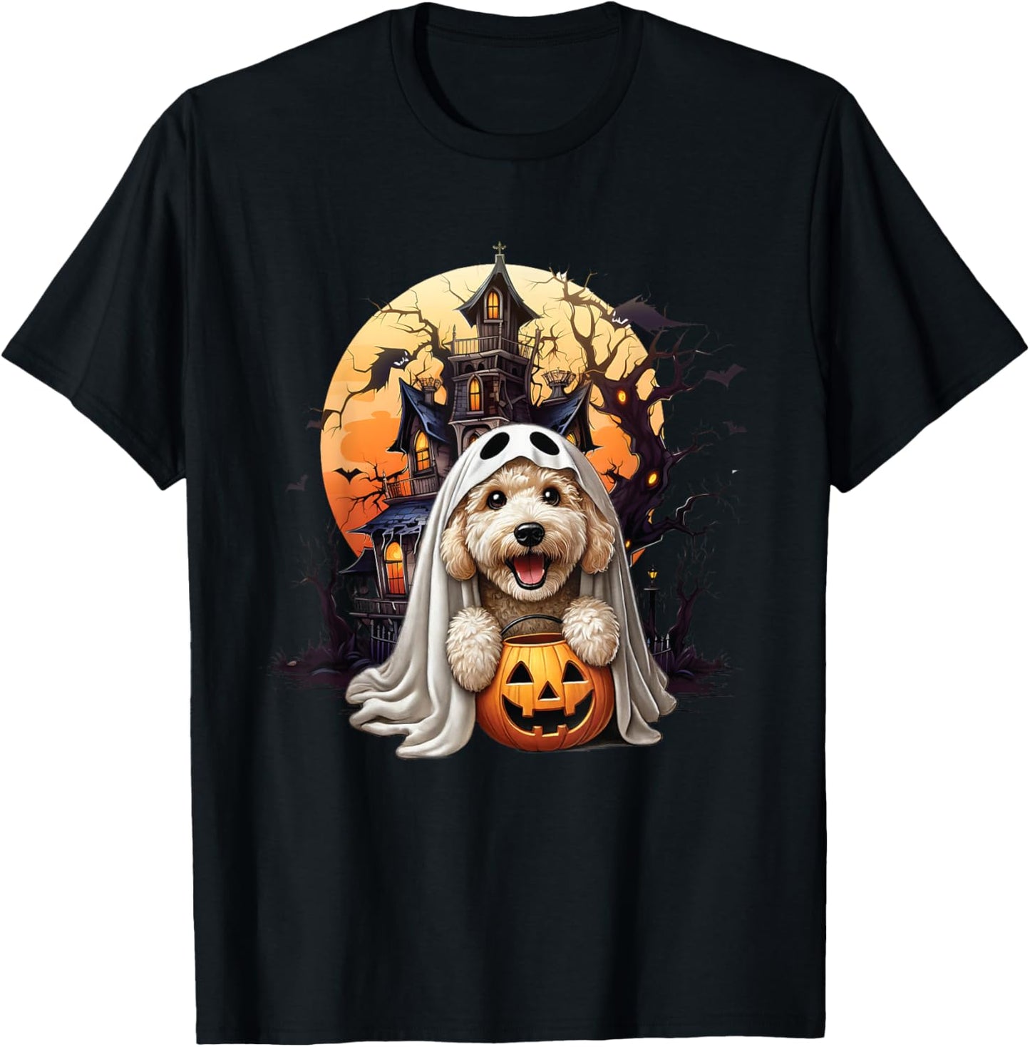 Playful Halloween Doodle Dog Ghost Design Fun for Dog Love T-Shirt - T-Shirt | Black