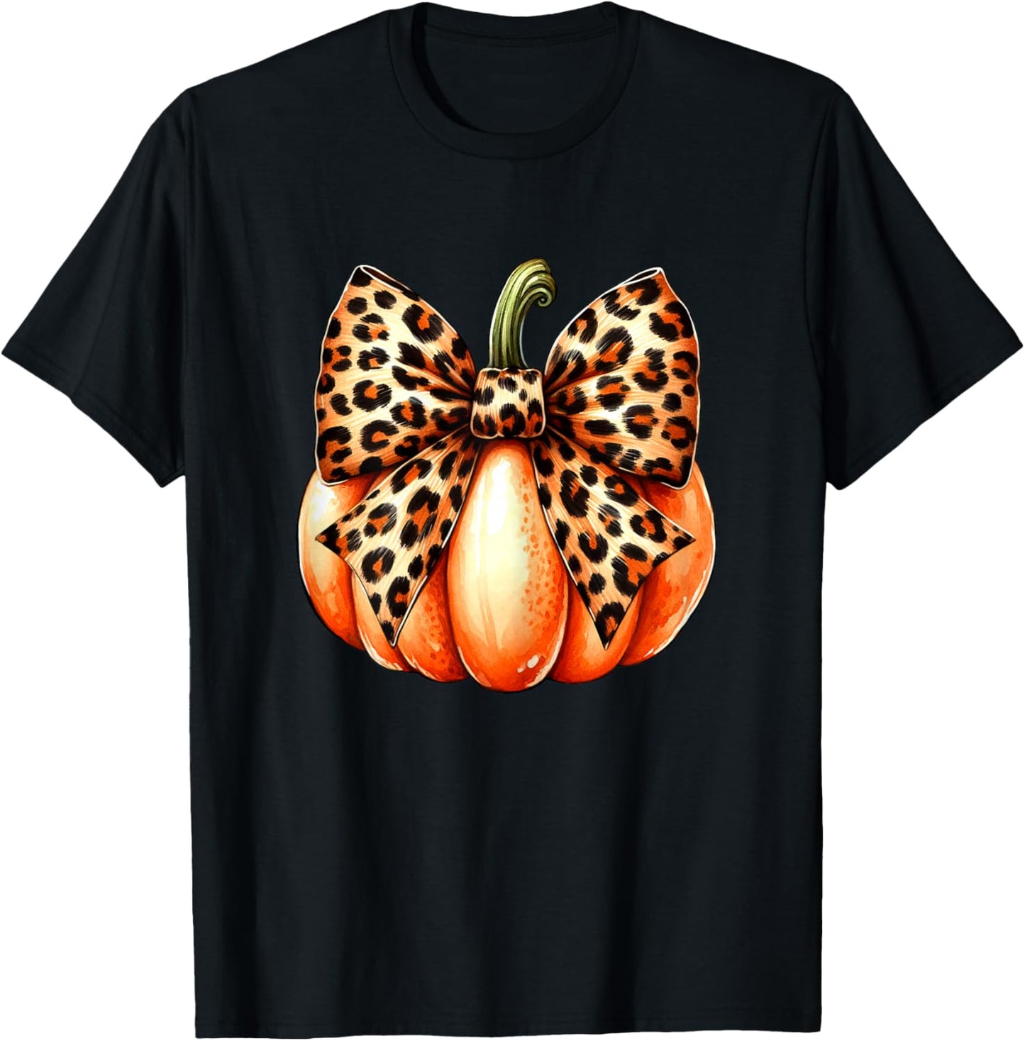 Coquette Bow Leopard Pumpkin Thanksgiving Rustic Fall Women T-Shirt - T-Shirt | Black