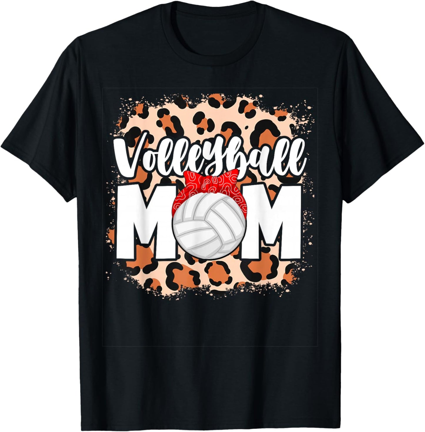 Volleyball Mom Leopard Messy Bun Game Day Funny Mothers Day T-Shirt - T-Shirt | Black