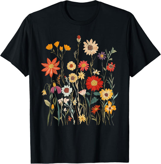 Cottagecore Wildflowers T-Shirt - T-Shirt | Black