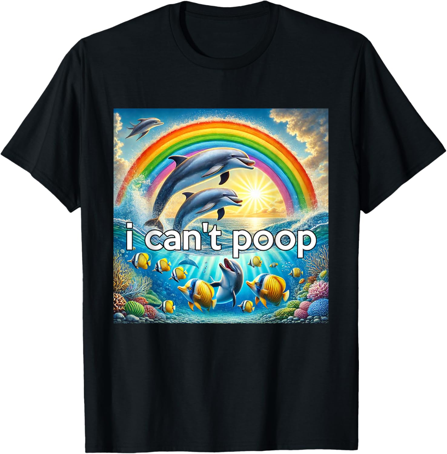 Rainbow Dolphin Hopecore Meme , Can't Poop T-Shirt - T-Shirt | Black