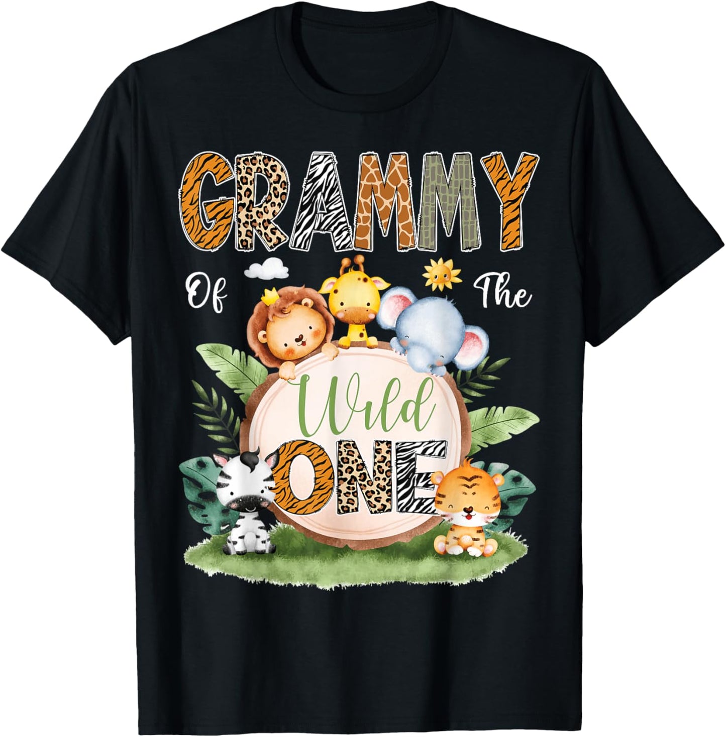 Grammy Of The Wild One 1St Birthday Kids Safari Jungle T-Shirt - T-Shirt | Black