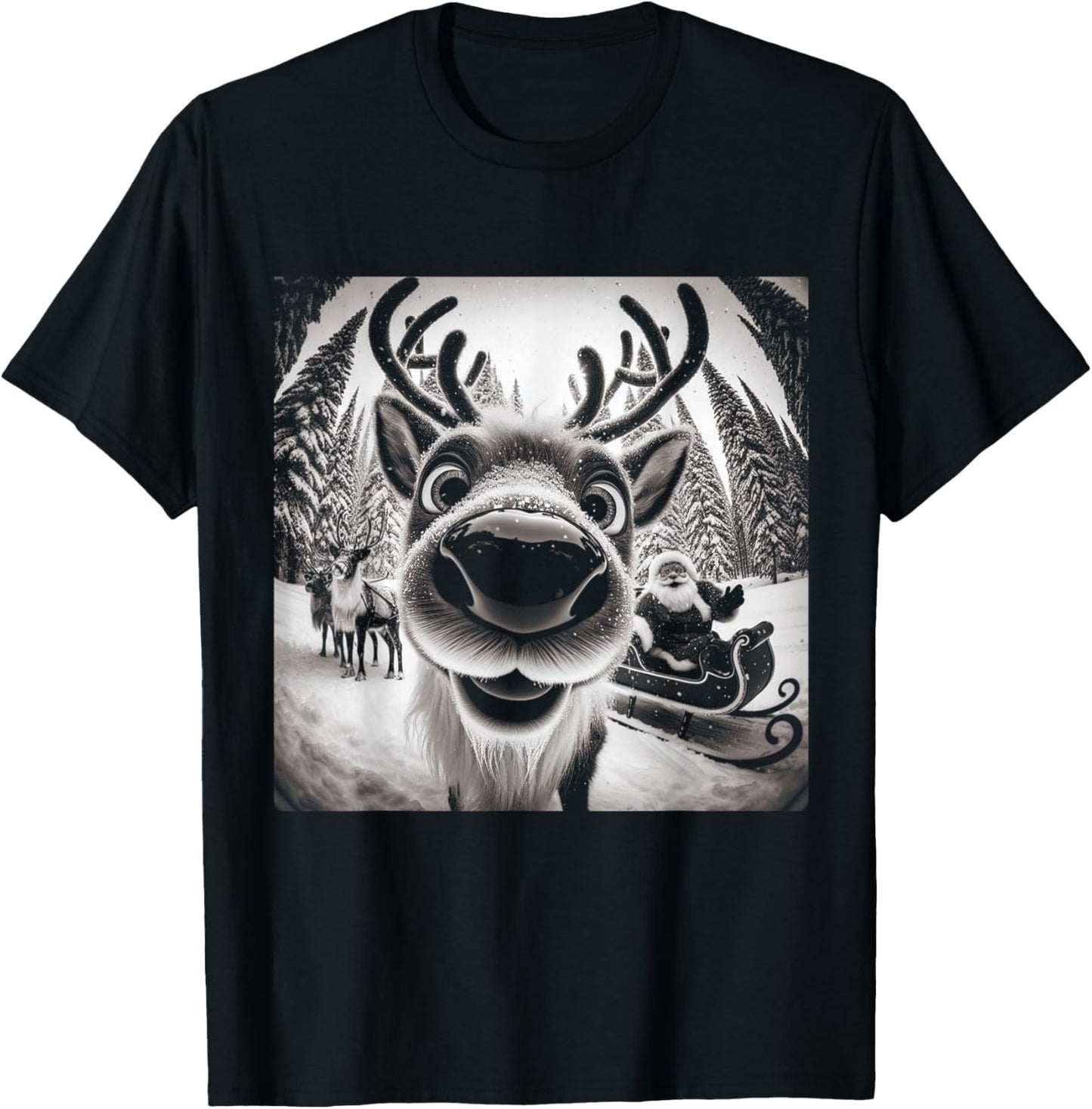 Funny Reindeer Selfie Christmas T-Shirt - T-Shirt | Black