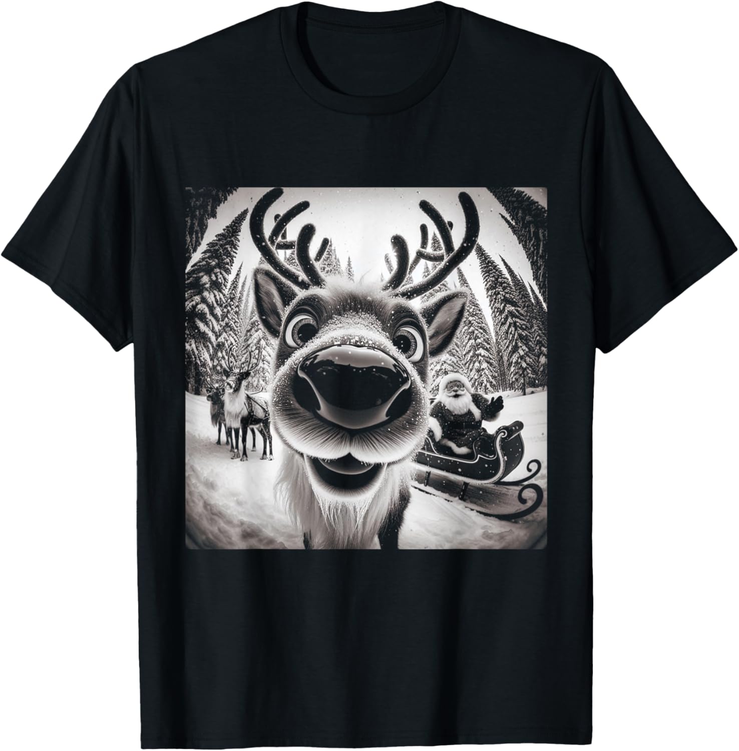 Funny Reindeer Selfie Christmas T-Shirt - T-Shirt | Black