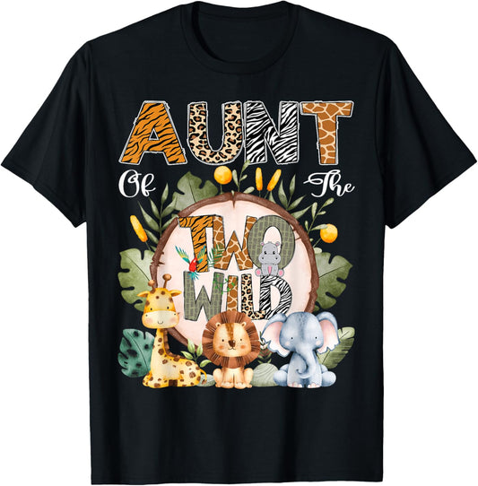 Aunt Of The Two Wild Animal Safari 2Nd Birthday Party T-Shirt - T-Shirt | Black