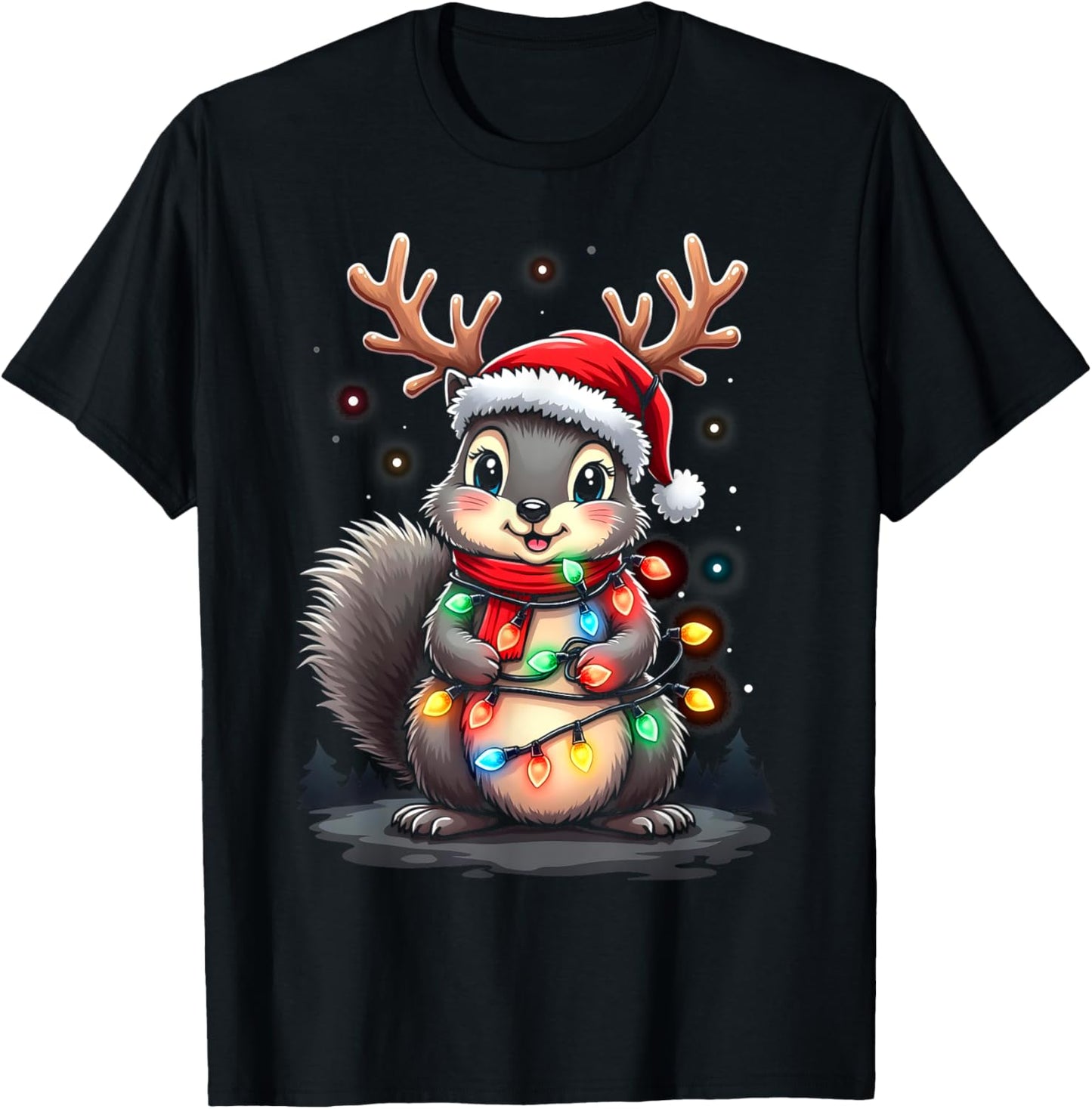 Squirrel Christmas 2024 With Lights & Holiday Xmas Men Women T-Shirt - T-Shirt | Black