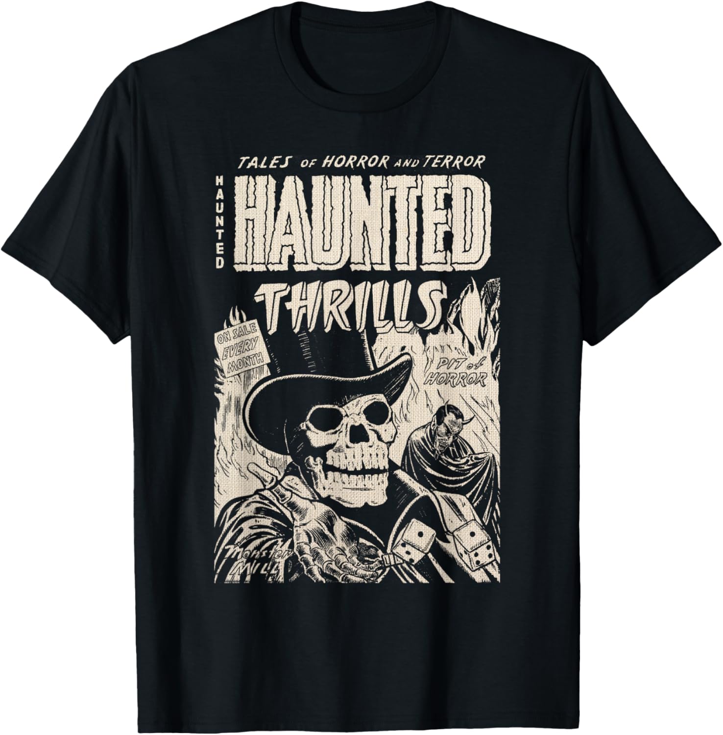 Vintage Master of Horror Skeleton Skull Haunted Thrills T-Shirt - T-Shirt | Black