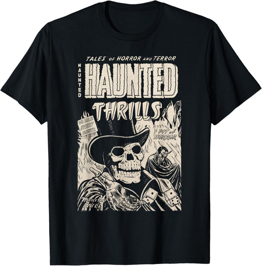 Vintage Master of Horror Skeleton Skull Haunted Thrills T-Shirt - T-Shirt | Black