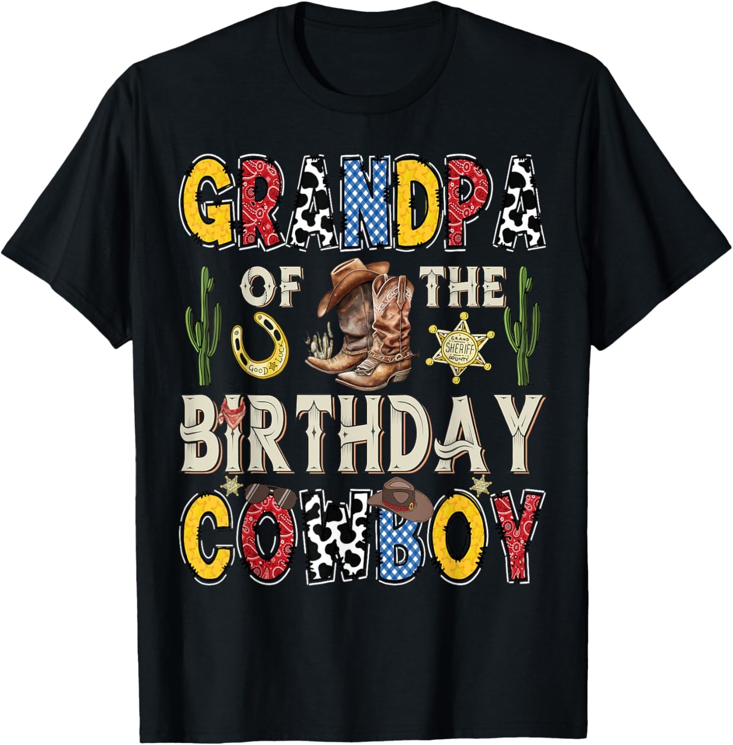 Grandpa Of The Birthday CowBoy Rodeo Grandpa Western T-Shirt - T-Shirt | Black