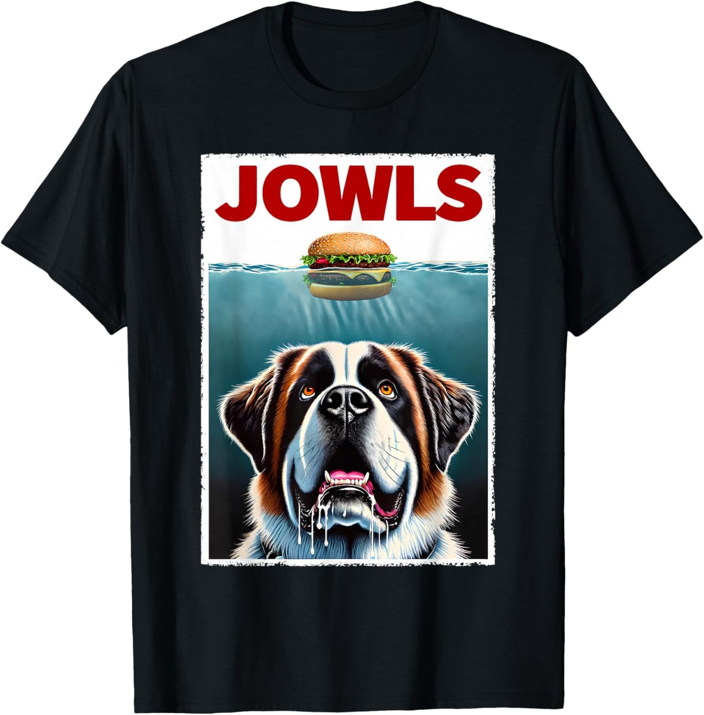 Funny Saint Bernard and Hamburger Parody Jowls Dog Lover Men Women Kids T-Shirt - T-Shirt | Black