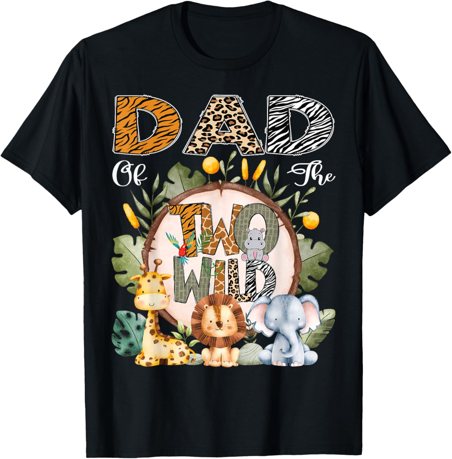 Dad Of The Two Wild Animal Safari 2Nd Birthday Party T-Shirt - T-Shirt | Black