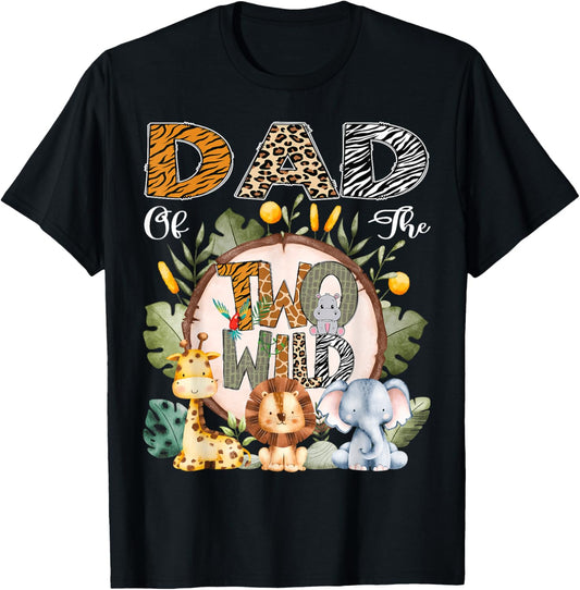 Dad Of The Two Wild Animal Safari 2Nd Birthday Party T-Shirt - T-Shirt | Black
