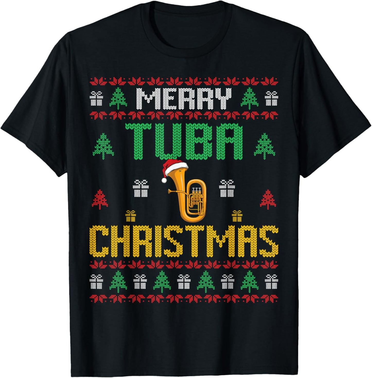 Merry Tuba Christmas Funny Tuba Player Ugly Xmas Holiday T-Shirt - T-Shirt | Black