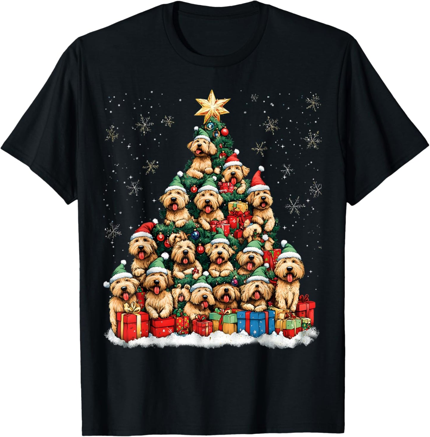 Soft Coated Wheaten Terrier Christmas Tree Dog Santa Dogmas Men Women Kids T-Shirt - T-Shirt | Black