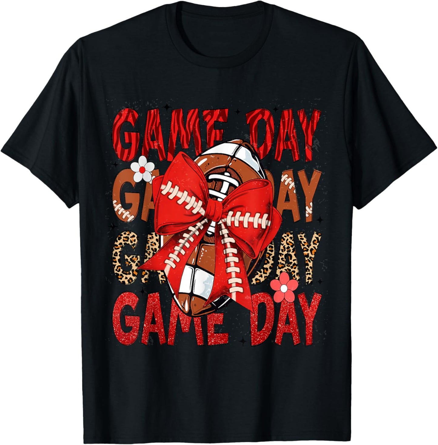 Football Lover Coquette Bow Game Day Fan & Player Mom & Girl T-Shirt - T-Shirt | Black