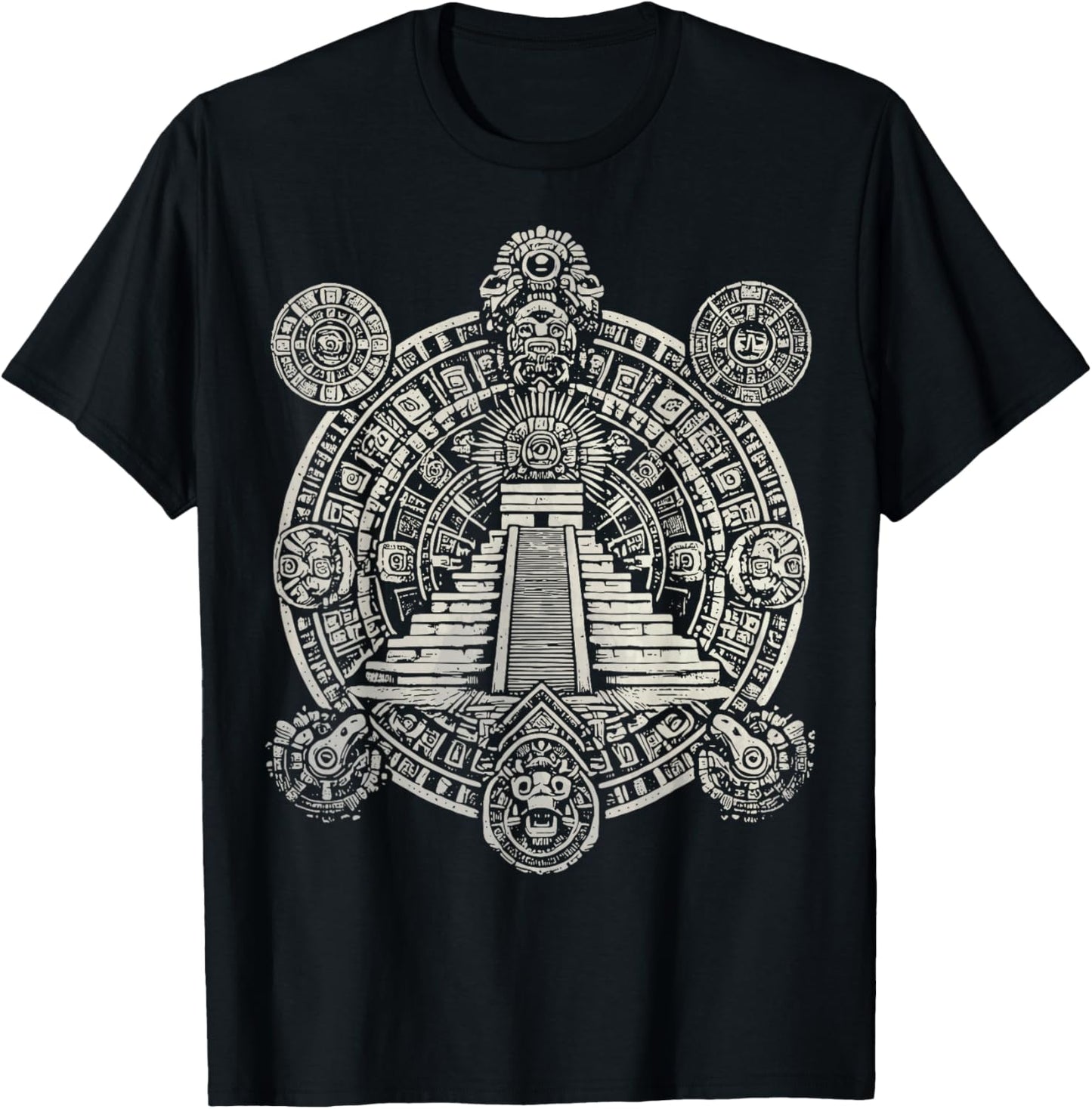 Ancient Sacred Mayan Aztec Calendar Pyramid Geometry T-Shirt - T-Shirt | Black