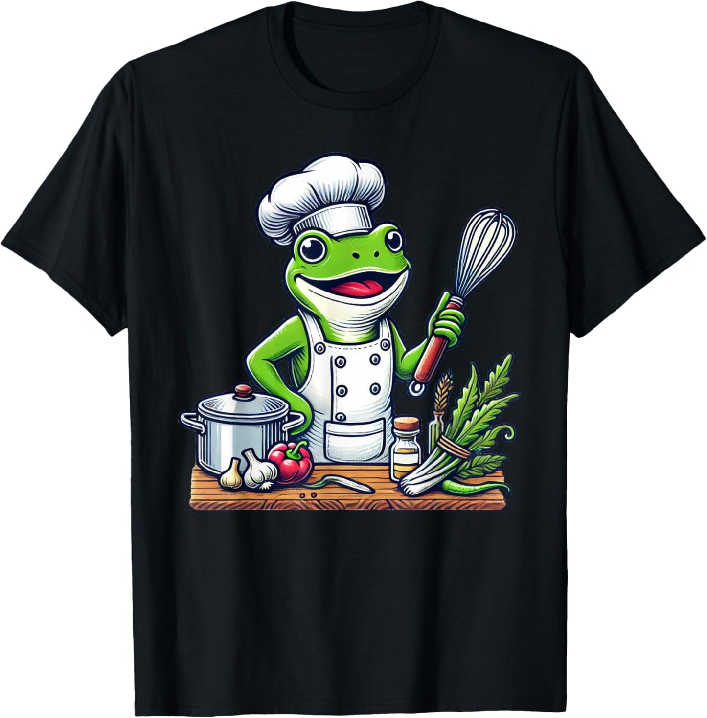 Funny Frog Chef Cook Cooking T-Shirt - T-Shirt | Black