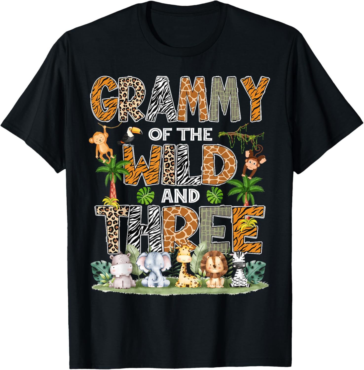 Grammy Of The Wild Three 3Rd Birthday Safari Zoo Jungle T-Shirt - T-Shirt | Black