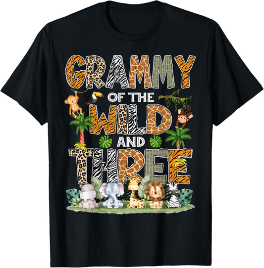 Grammy Of The Wild Three 3Rd Birthday Safari Zoo Jungle T-Shirt - T-Shirt | Black