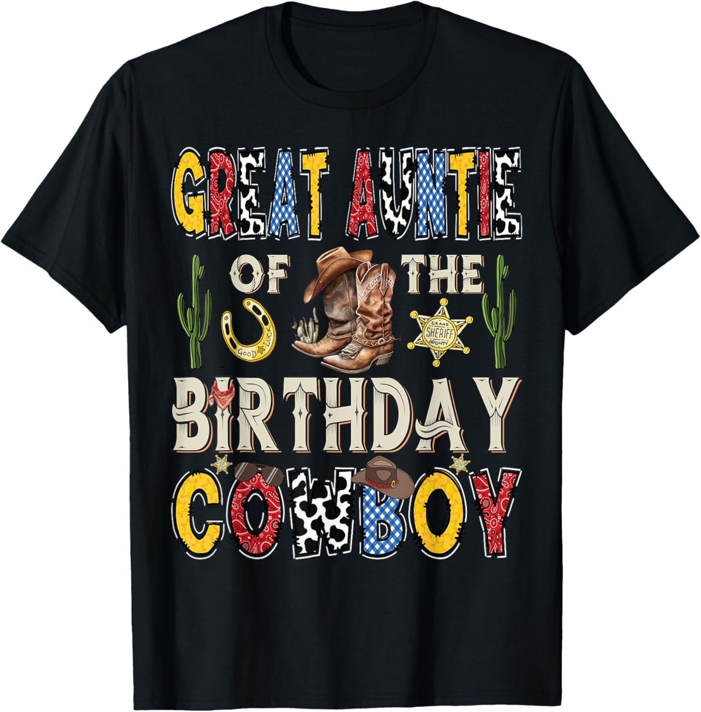 Great Auntie Of The Birthday CowBoy Rodeo Auntie Western T-Shirt - T-Shirt | Black