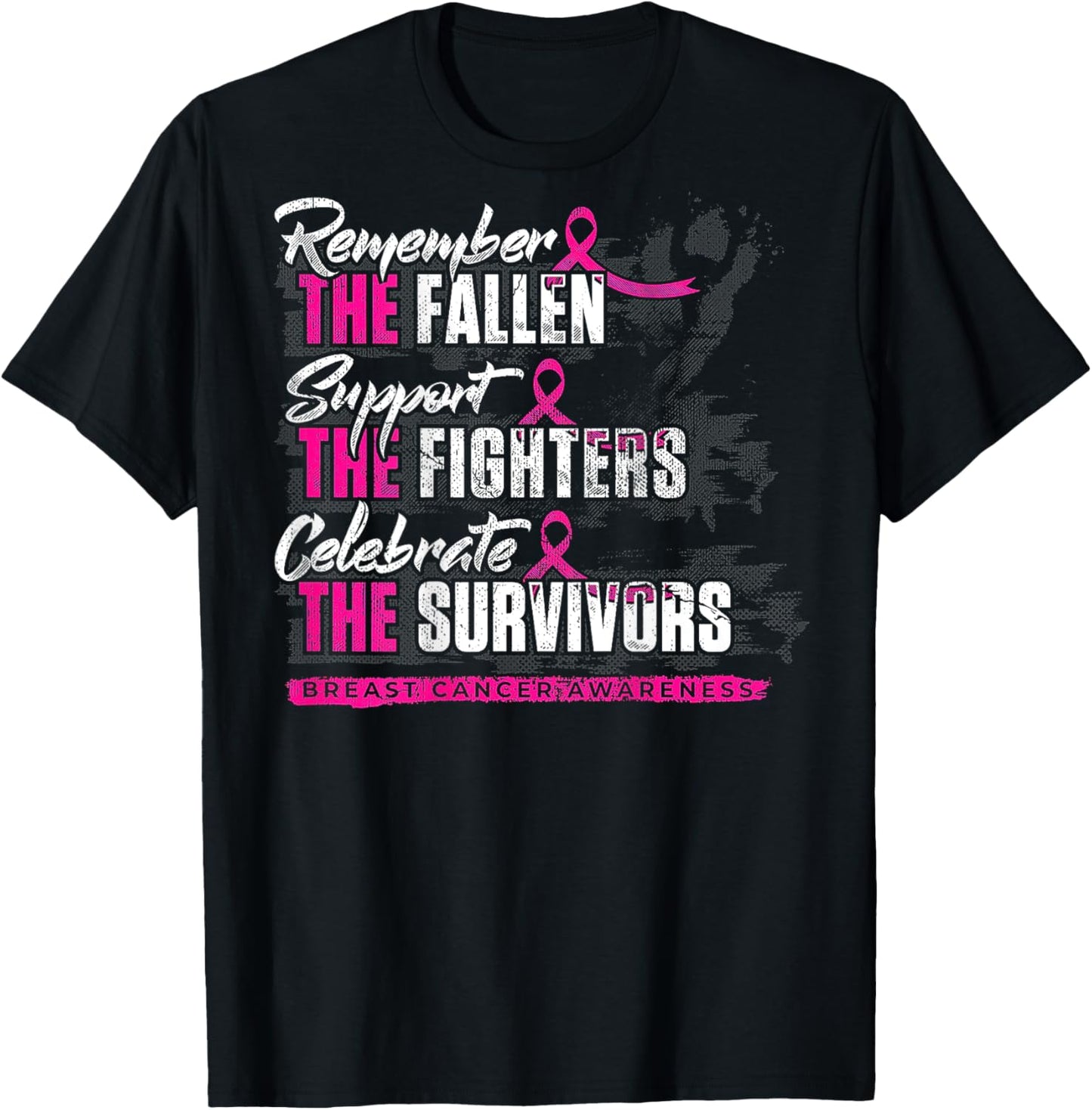 Remember The Fallen Support The Fighters Breast Cancer -back T-Shirt - T-Shirt | Black