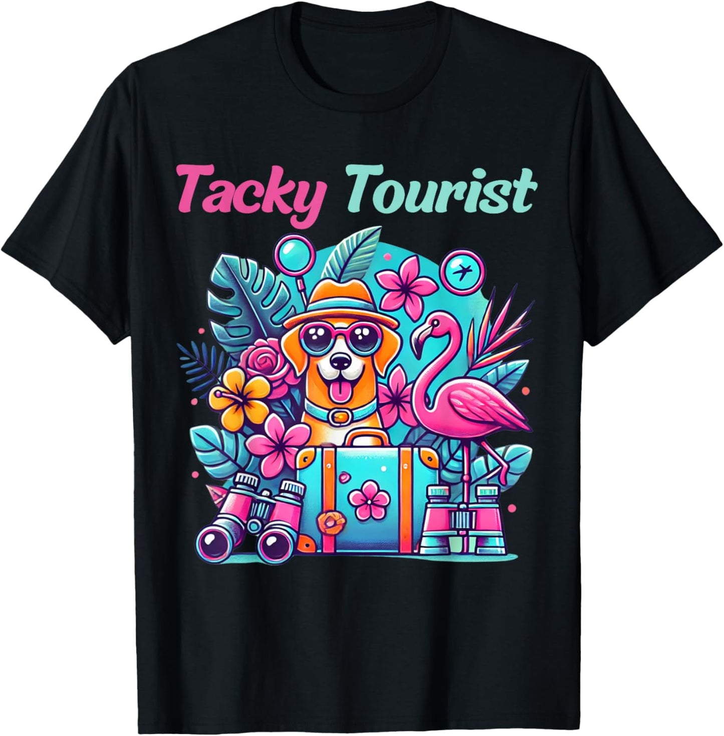 Vacation Tourist Apparel & Vintage Hawaiian Wear -Adults, -Kids Black Tie-Dye Cartoon Tacky Tourist Hawaiian Short Sleeve Small T-Shirt - T-Shirt | Black