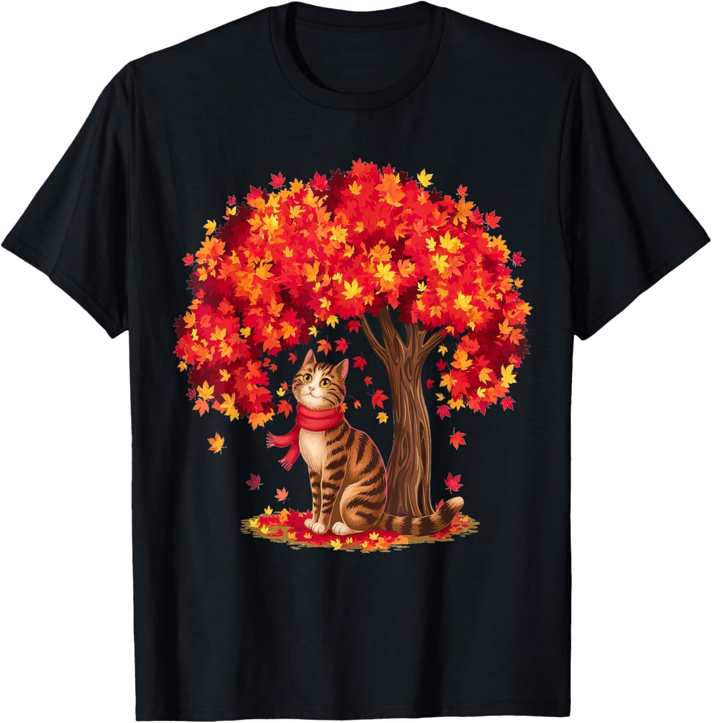 It's Fall Y'all Cat Leaf Fall Tree Autumn Thanksgiving T-Shirt - T-Shirt | Black