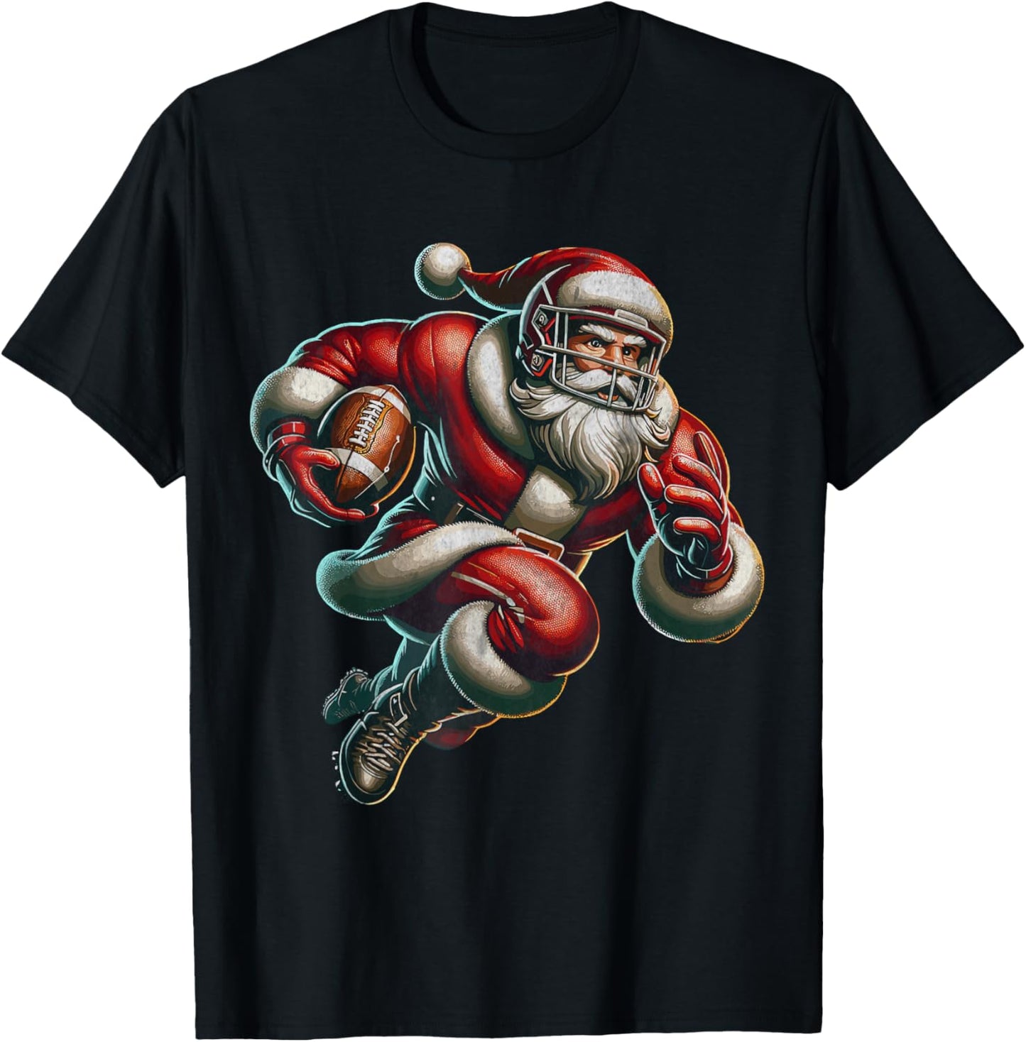 Santa Playing American Football Christmas Women Men Kids T-Shirt - T-Shirt | Black