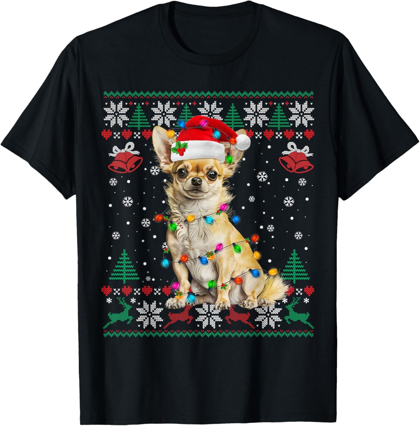 Chihuahua Christmas Santa Ugly Sweater Dog Lover Xmas T-Shirt - T-Shirt | Black