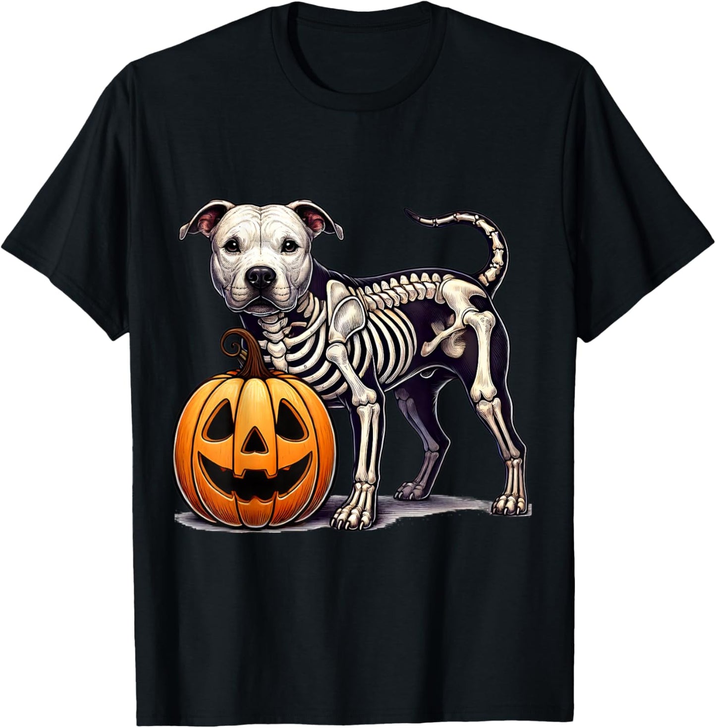 Pit bull Skeleton Jack O Lantern Funny Dog Halloween T-Shirt - T-Shirt | Black