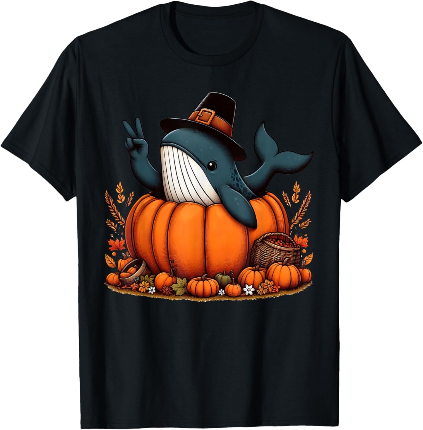 Autumn Pumpkin Fall Whale Thanksgiving Kids T-Shirt - T-Shirt | Black