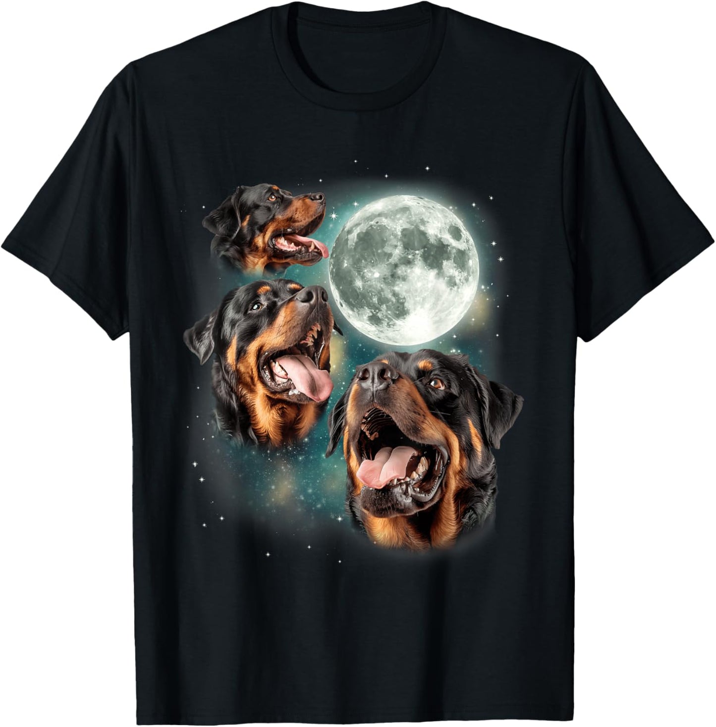 Three Rottweiler Moon | Rottie Lovers 3 Howling Dogs T-Shirt - T-Shirt | Black