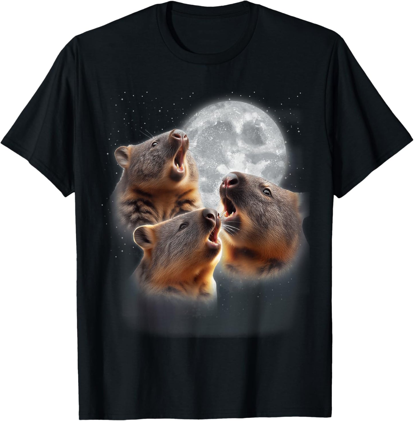3 Wombats Howling At The Moon Funny Australian Wombat Lover T-Shirt - T-Shirt | Black