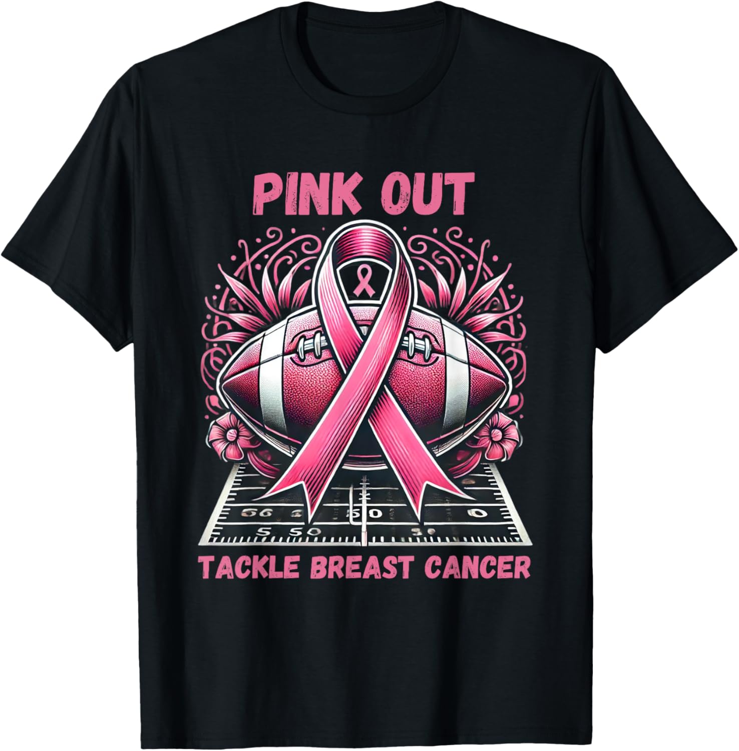 Pink Out Tackle Breast Cancer Awareness American Football T-Shirt - T-Shirt | Black