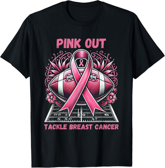 Pink Out Tackle Breast Cancer Awareness American Football T-Shirt - T-Shirt | Black