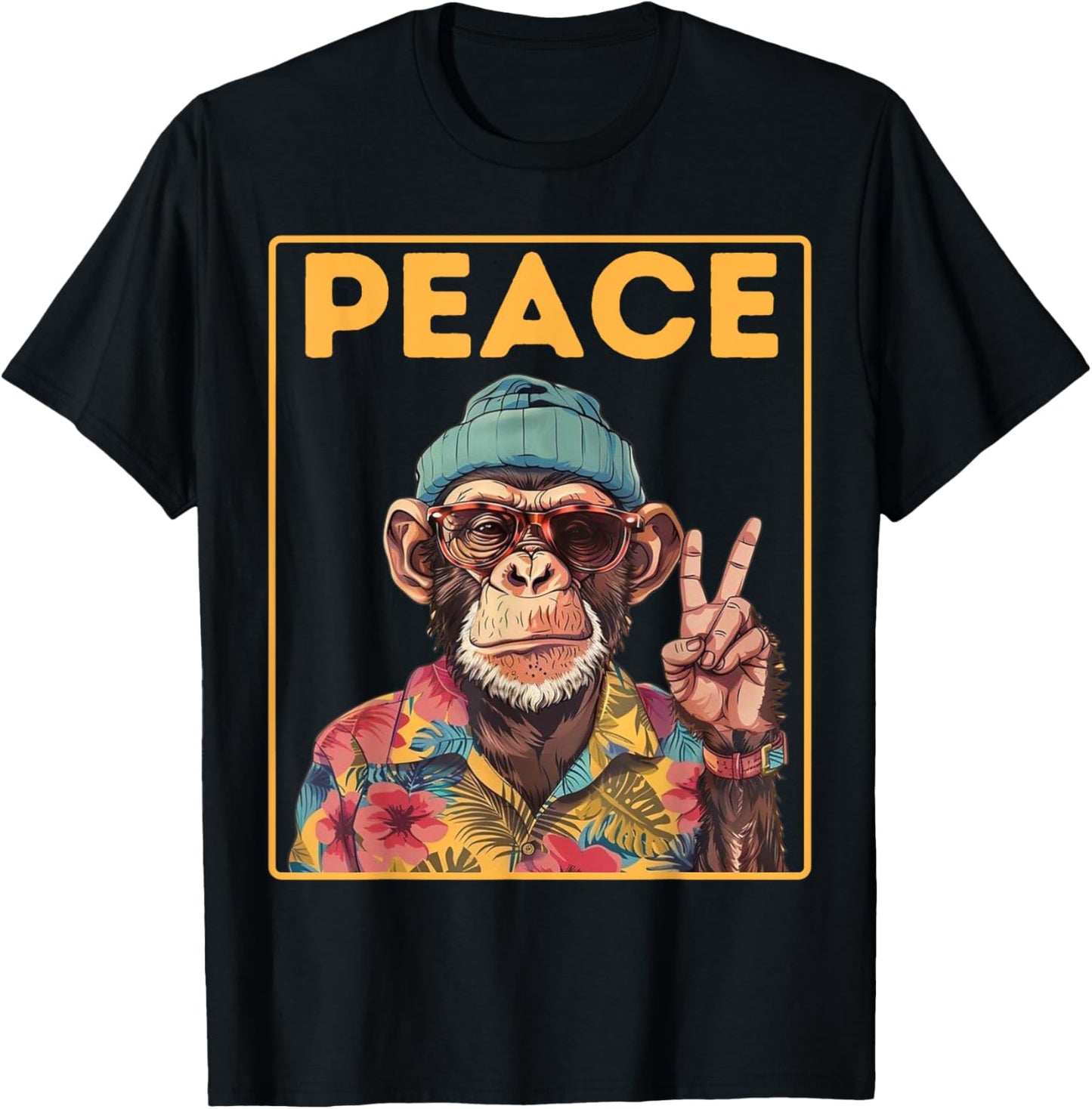 Cool Peace Monkey Vintage Hippie Chimp in Sunglasses T-Shirt - T-Shirt | Black