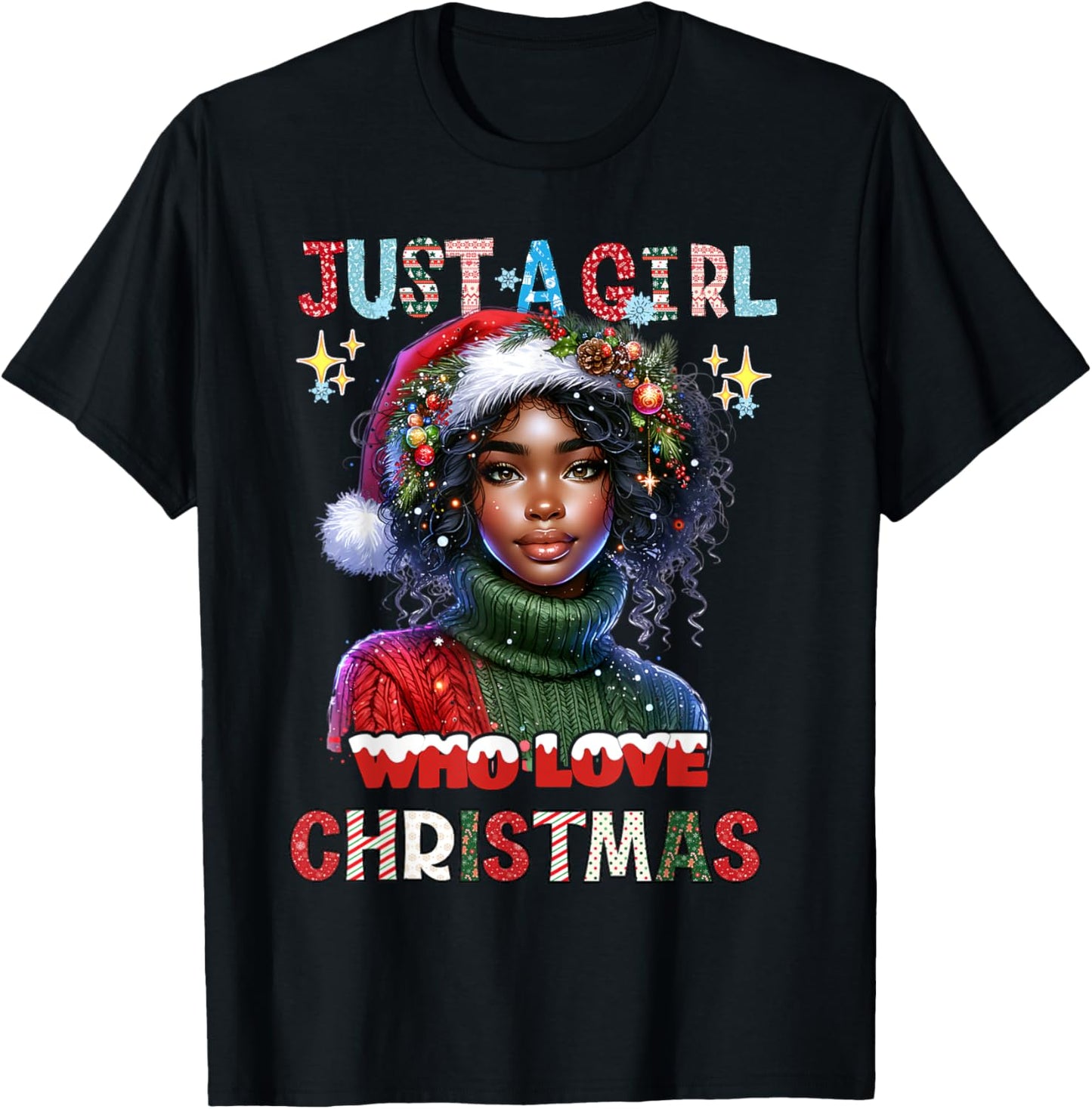 Black African Girl American Melanin Christmas Santa Xmas T-Shirt - T-Shirt | Black