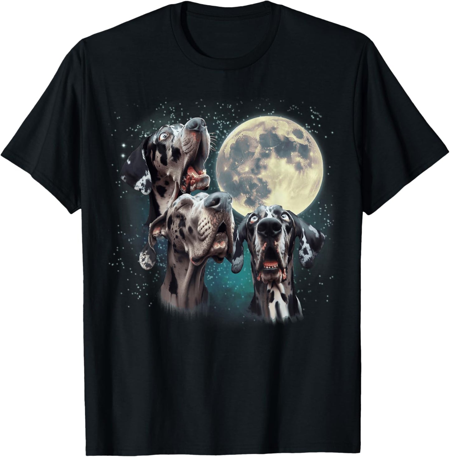 Funny Three Dog Moon, 3 Great Dane Merle Natural, Weird Meme Women Kids T-Shirt - T-Shirt | Black