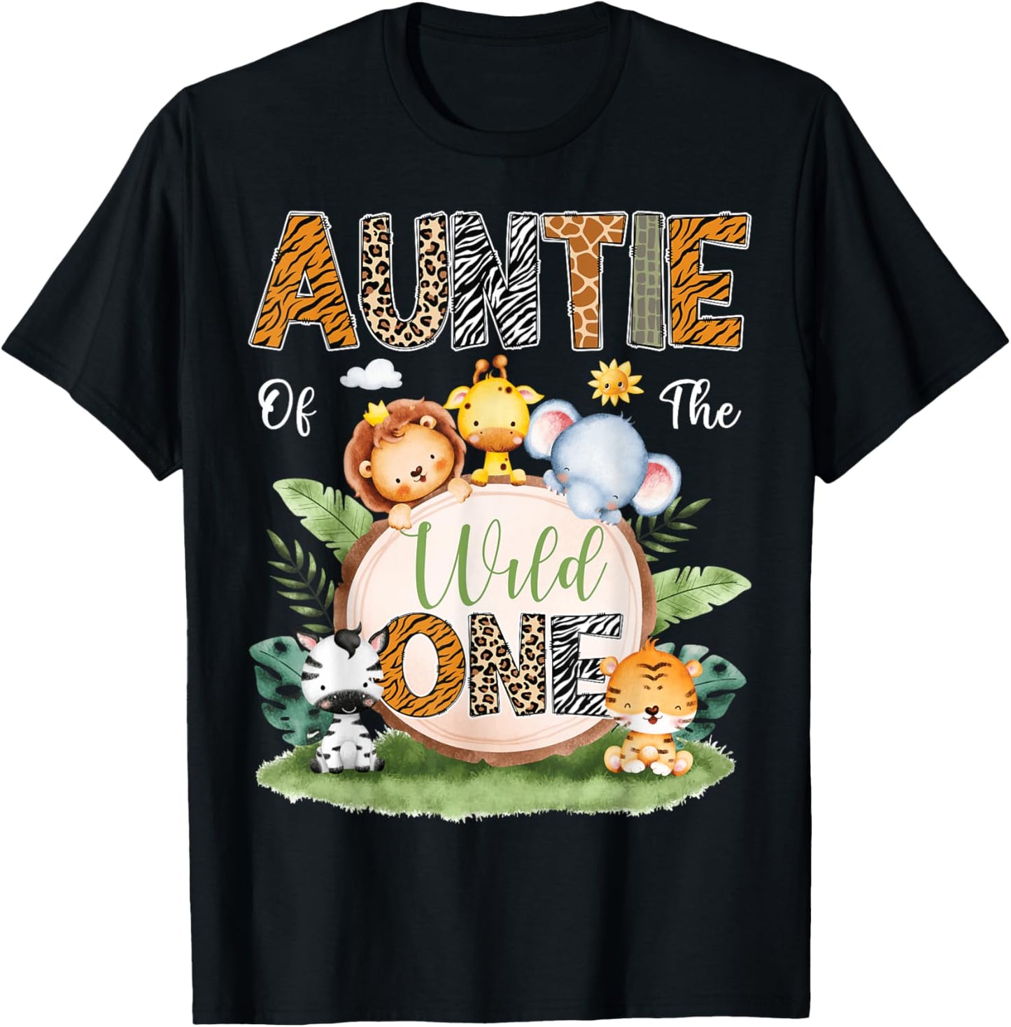 Auntie Of The Wild One 1St Birthday Kids Safari Jungle T-Shirt - T-Shirt | Black