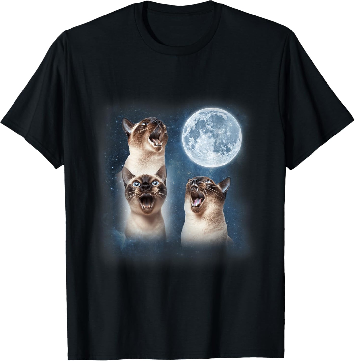 3 Siamese Cats Howling at the Moon Animal Lover Kittens T-Shirt - T-Shirt | Black