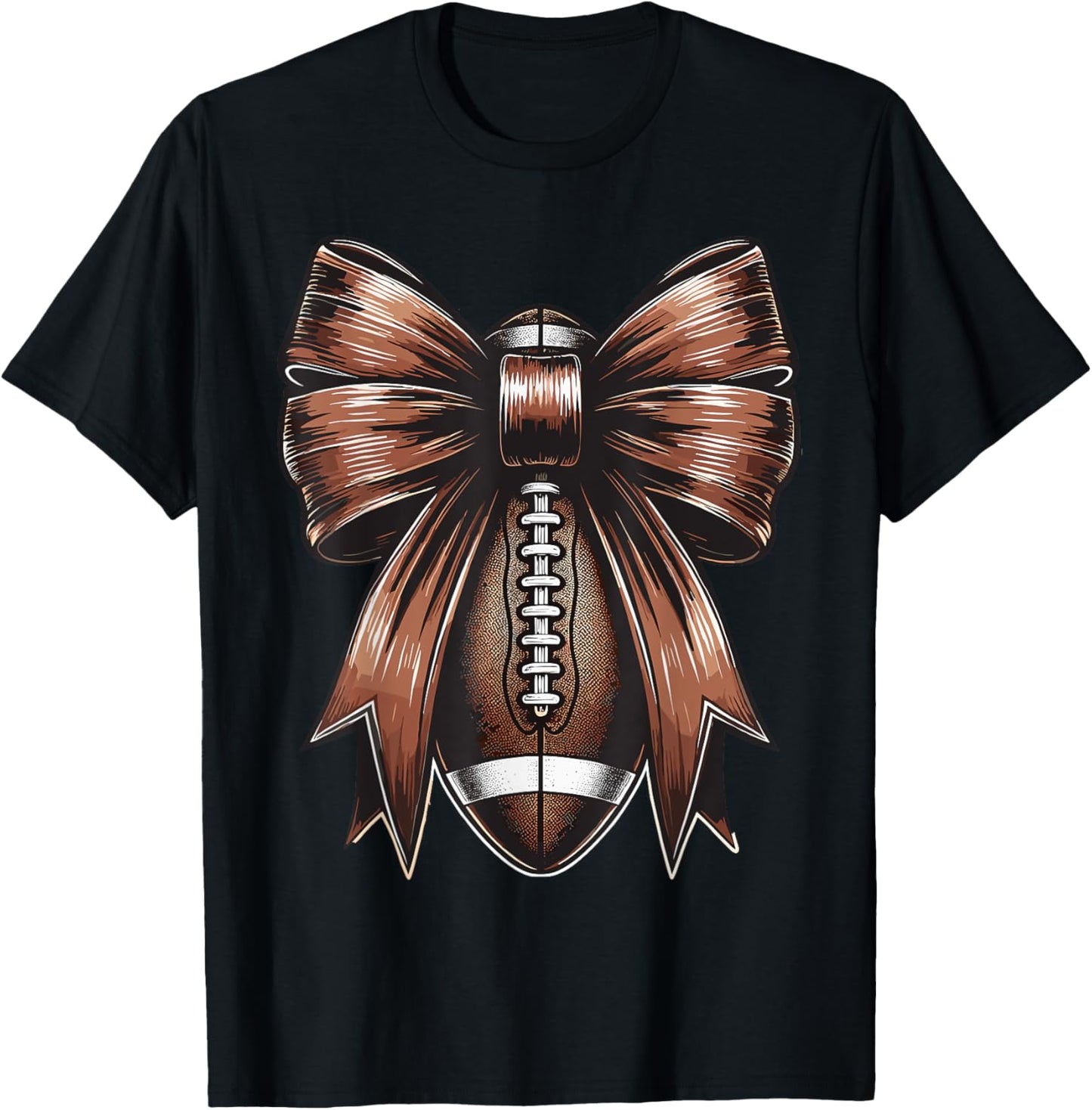 Football Coquette Bow American Football Thanksgiving Autumn T-Shirt - T-Shirt | Black