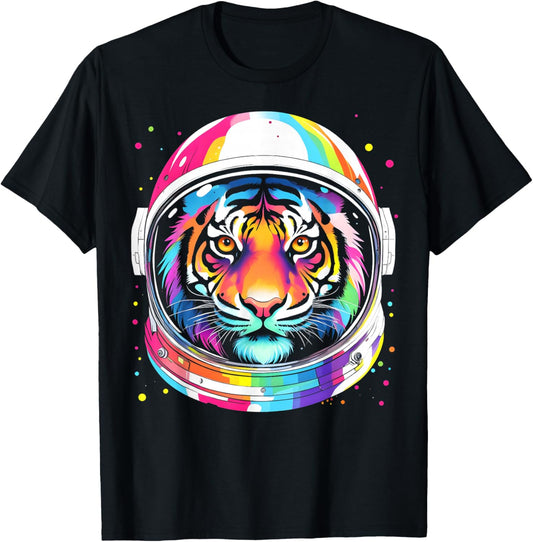 Astronaut Tiger Adventure Vibrant Colorful Space Funny T-Shirt - T-Shirt | Black