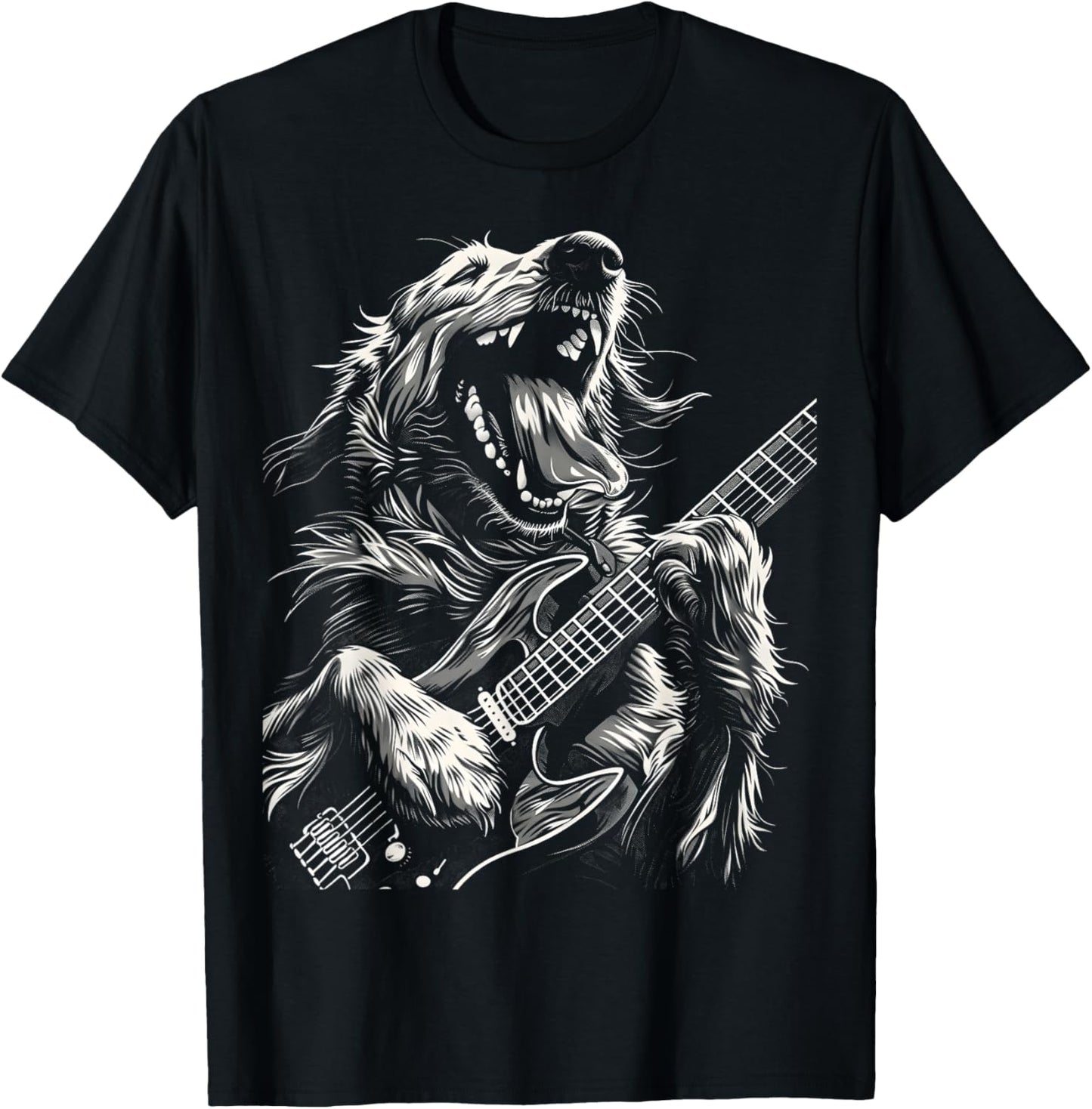 Golden Retriever Dog Playing Electric Guitar Rock Dog Dad Men Women Kids T-Shirt - T-Shirt | Black