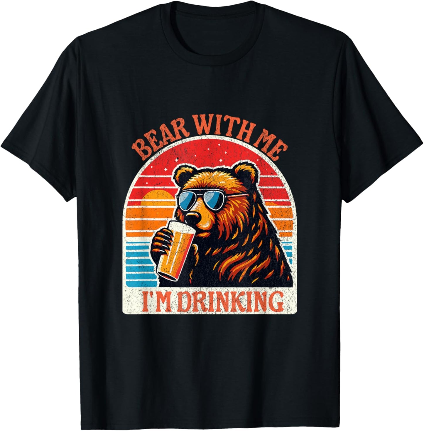 Bear Drinking Beer Outdoor Funny Grizzly Hiking T-Shirt - T-Shirt | Black