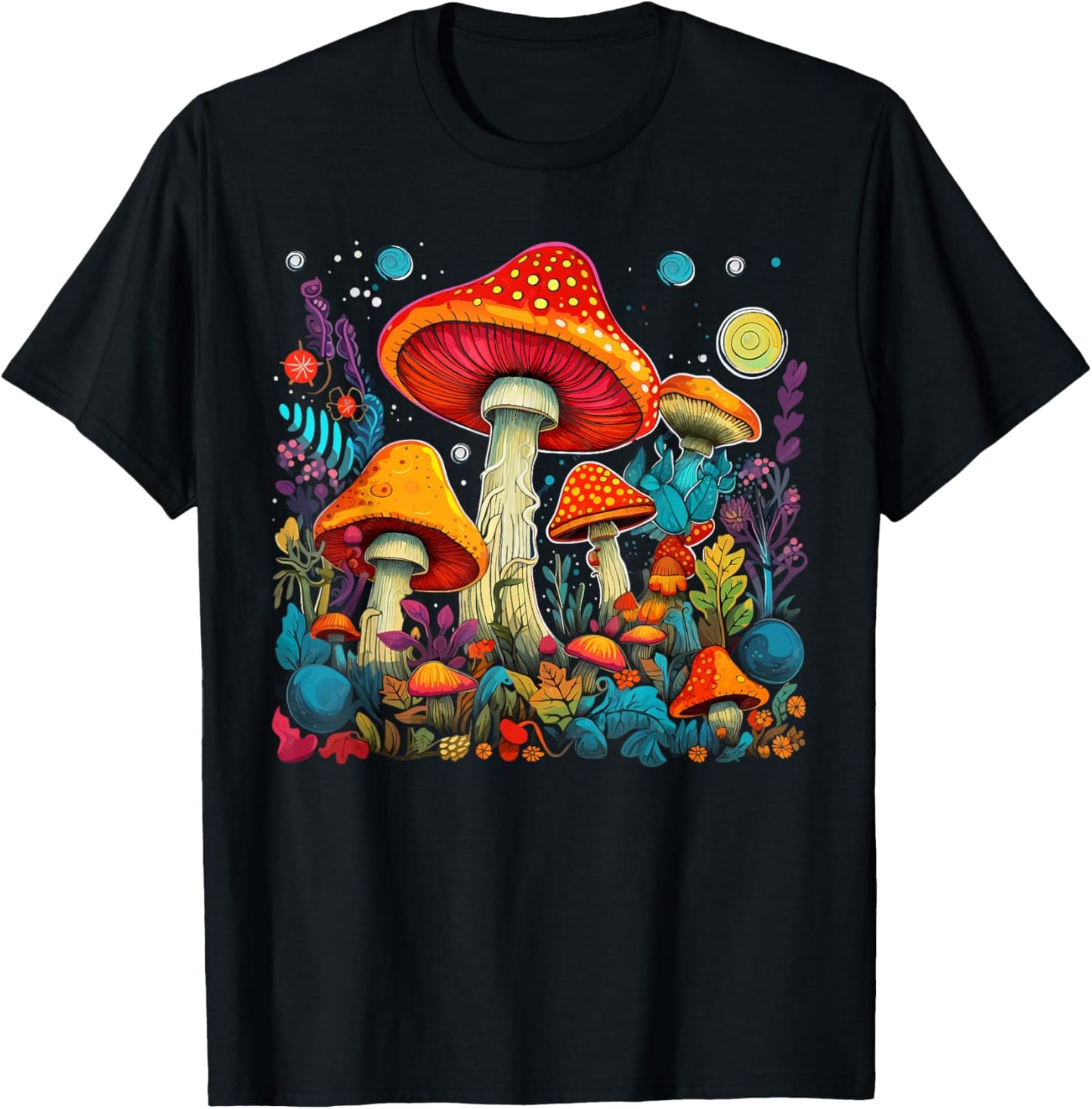Hippie Mushrooms Psychedelic Forest Fungi Festival T-Shirt - T-Shirt | Black